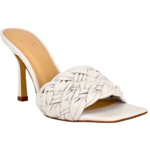 Marc Fisher Draya Braided Leather Mule Sandals White Size 7.5